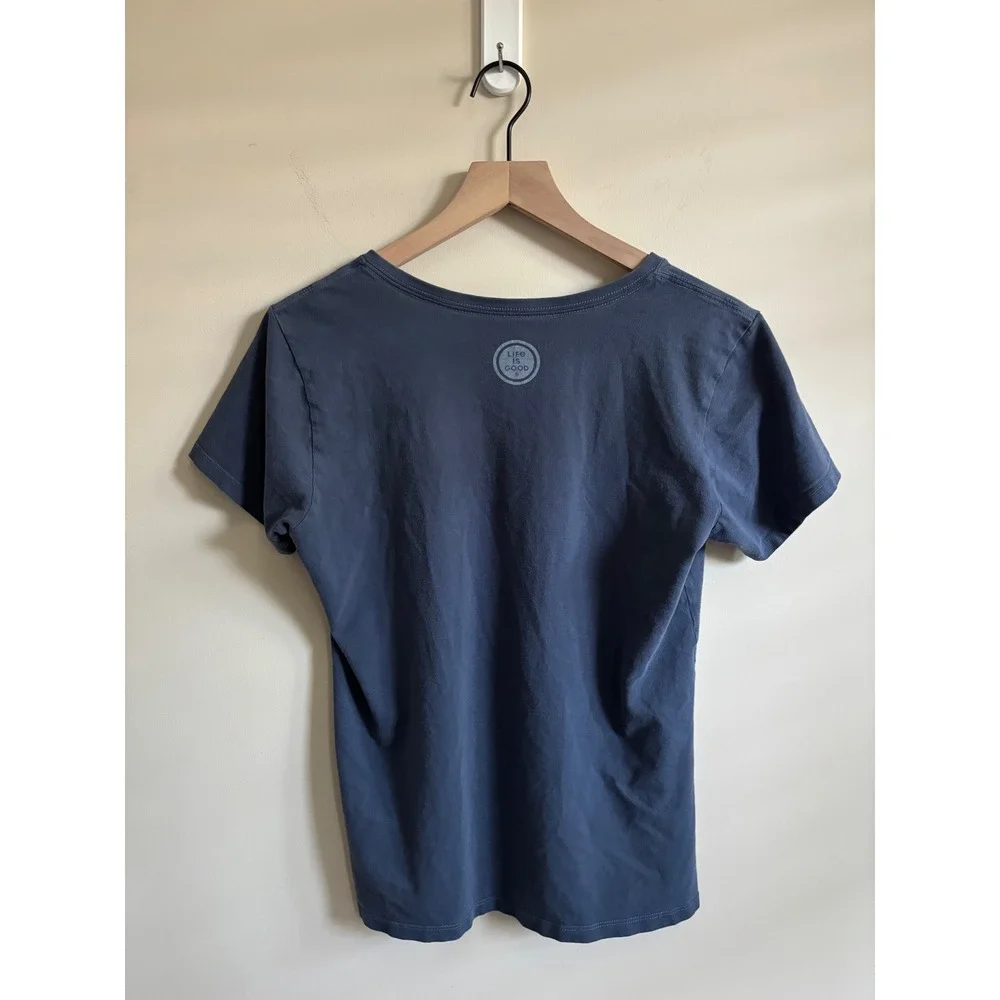 Life is Good Crusher Tee Womens Medium Blue Firefly Mason Jar Graphic Shirt